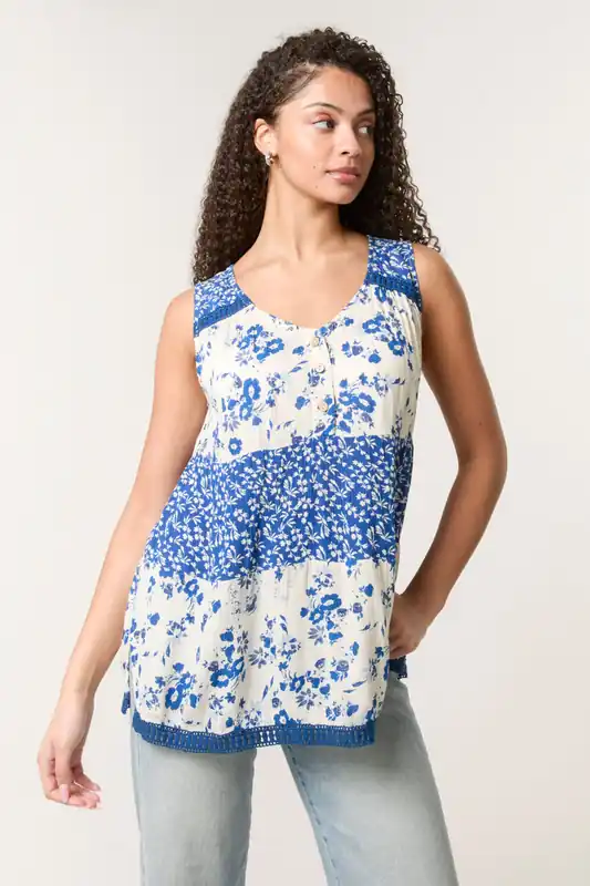 Ivory Crochet Mix Button Front Top - Blue Vanilla