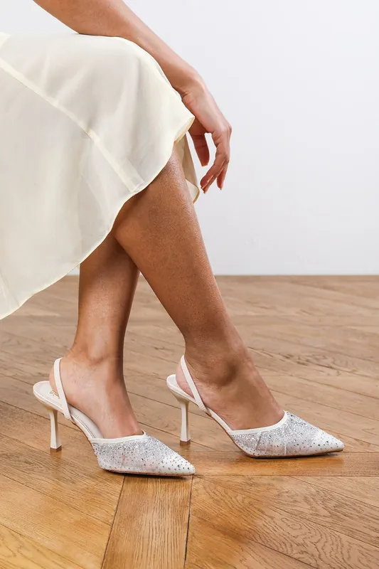 Brielle' Mesh Court Heel With Diamante Detail - Where's That From