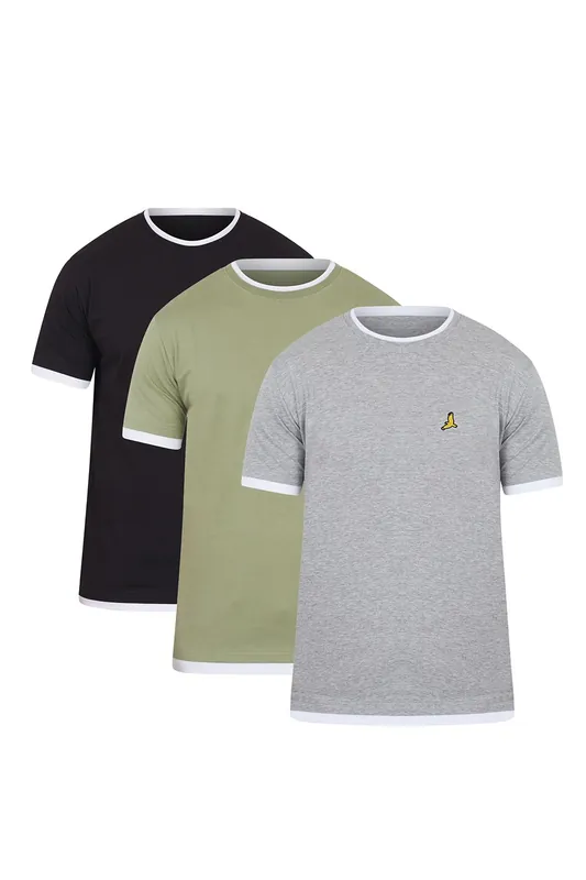 3 Pack Cotton Contrast Edge T-Shirts