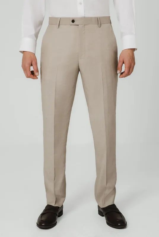 Stone Sharkskin Suit Trousers - Dobell