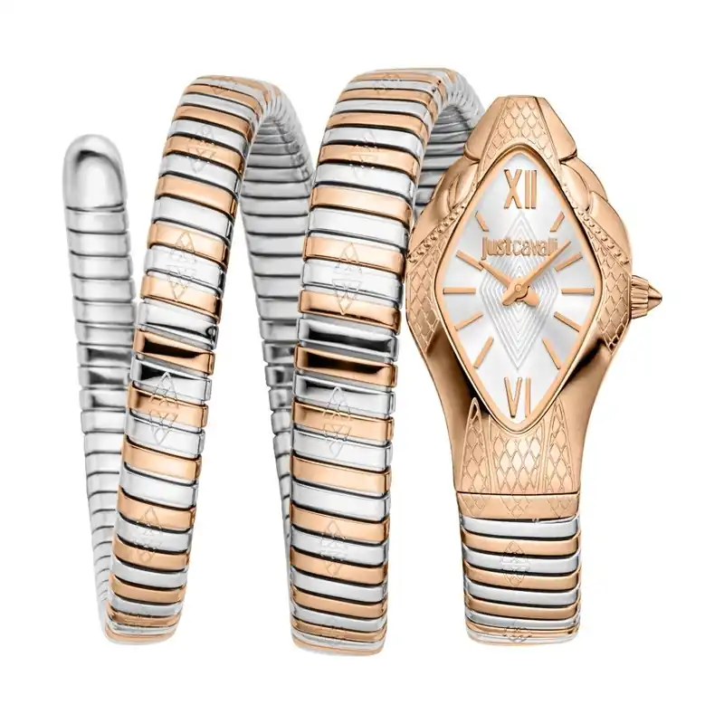 Snake Two Tone Silver & Rose Gold Stainless Steel Watch - Just Cavalli