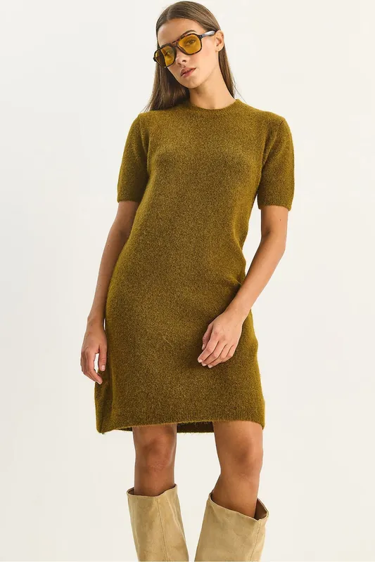Knit Midi Dress with Crew Neck - Bianco Lucci