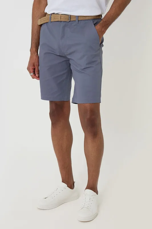 Cotton Chino Shorts with Woven Belt - Threadbare