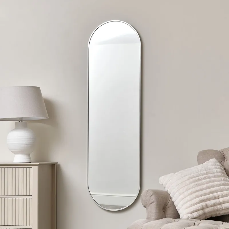 Silver Oval Framed Wall Mirror 140cm X 40cm - Melody Maison