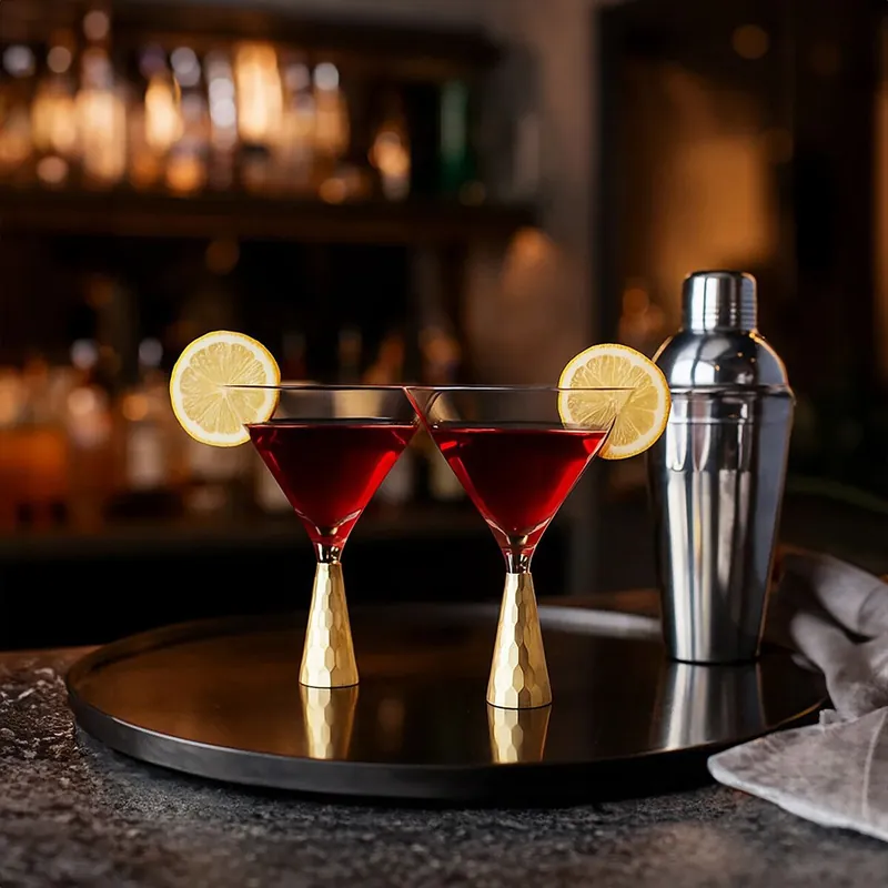 Set Of 2 Cocktail Glasses With Gold Finish Stem, Martini Glass With 250ml Capacity, Cocktail Glasses For Bar - Orsina