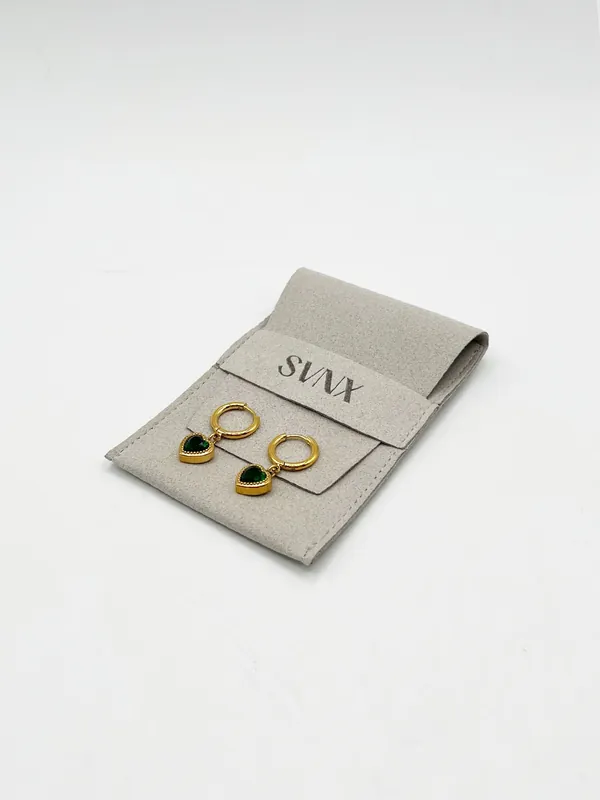 Emerald Green Heart Hoop Earrings in Gold - SVNX