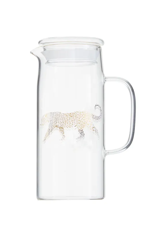 Elegant Leopard Jug, Spacious Glass Jug With Lid For Fridge, Ergonomic Water Jug With Lid For Bedroom - Orsina