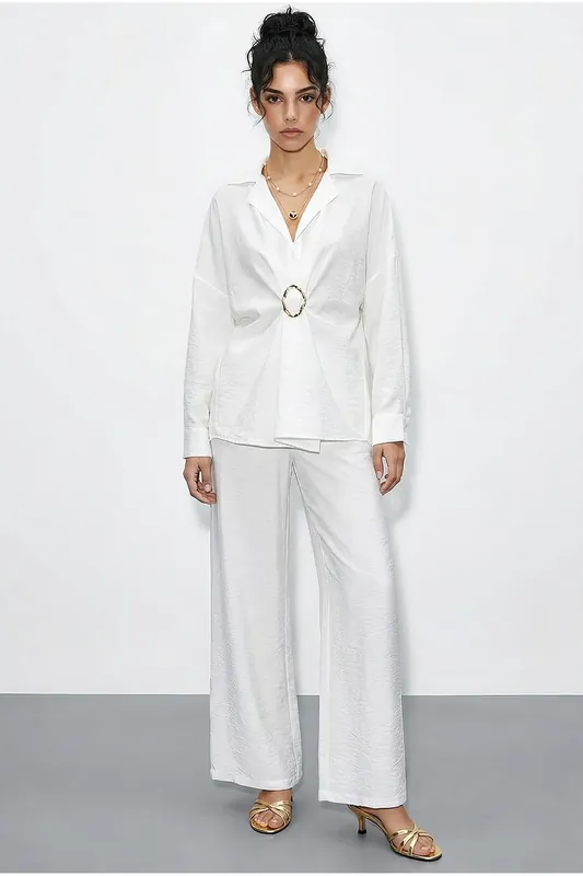 Oversized Button-Up Shirt and Wide Leg Pants Co-ord