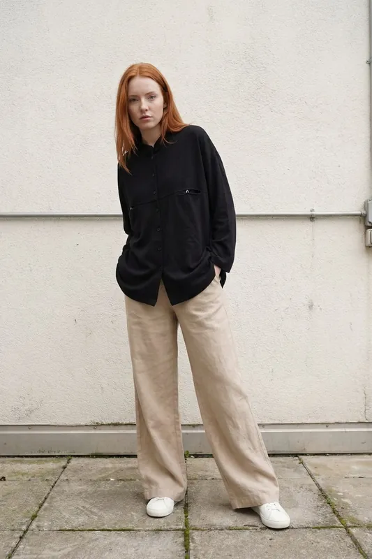 Oversized Linen-Blend Long Sleeve Shirt