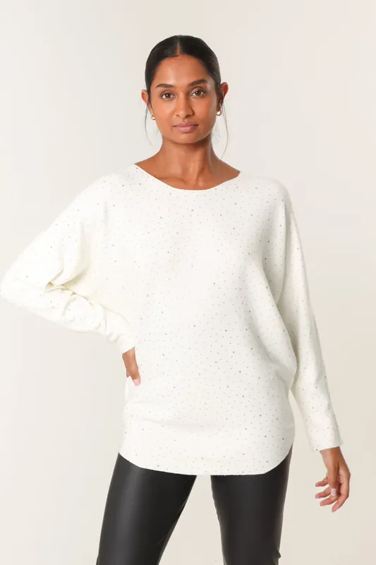 Ivory Jumper With Silver Rhinestones - Blue Vanilla