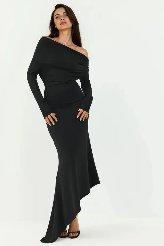Elegant Bodycon Maxi Dress with Boat Neck - Hiccup
