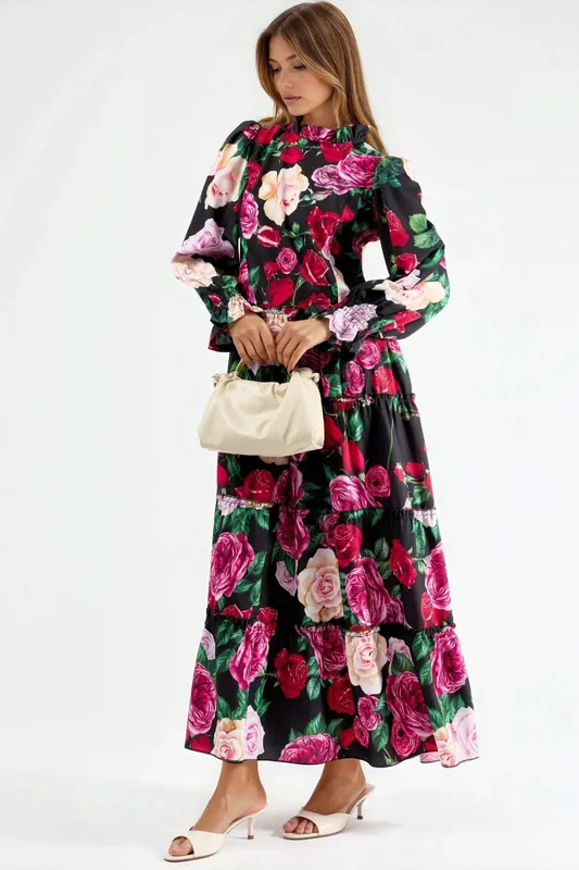 Floral Crew Neck Maxi Dress - MSN Collection