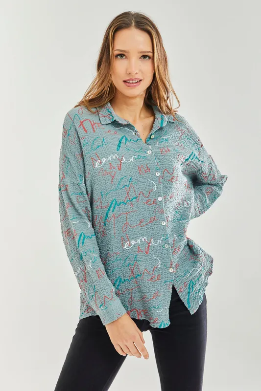 Shirt with Multicolour Signature Pattern in Mint - Liquorish