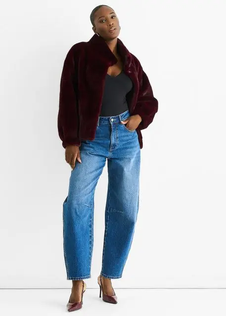 Angora Red Funnel Neck Button Up Faux Fur Jacket - Gini London