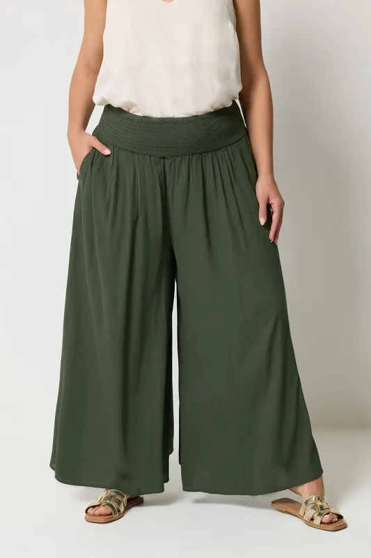 Shirred Wide Leg Trousers - Yours