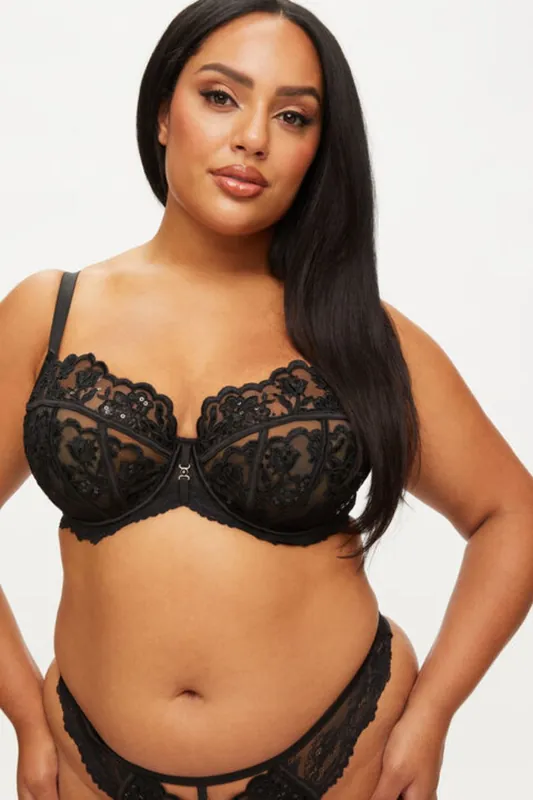 The Icon Fuller Bust DD+ Non Pad Balcony Black - Ann Summers