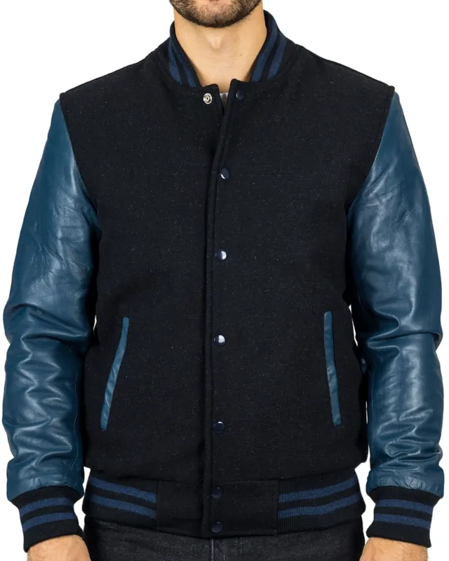 Varsity Bomber Jacket Wool Body Real Leather Sleeves College Baseball Coat - TruClothing