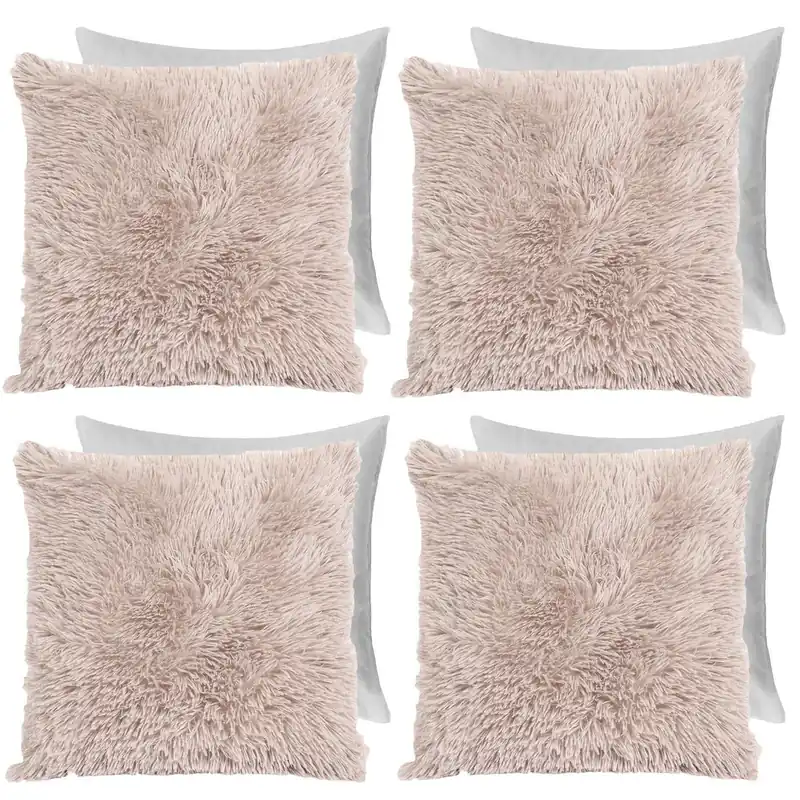 Set of 4 Soft Fluffy Shaggy Square Filled Cushion Covers - OHS