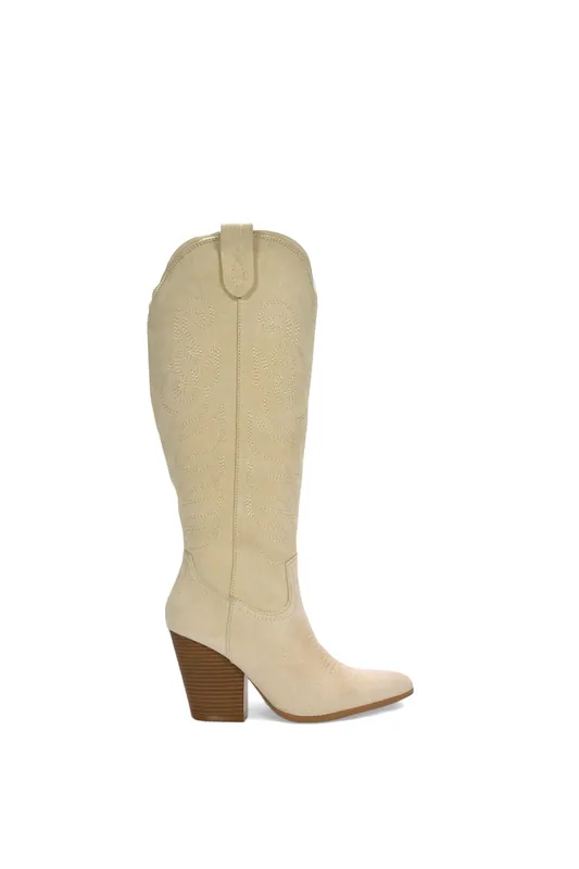 Calista' Knee High Western Cowboy Boots With Cuban Heel - XY London