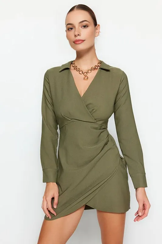 Woven Wrap-Style Mini Dress With Belted Detail