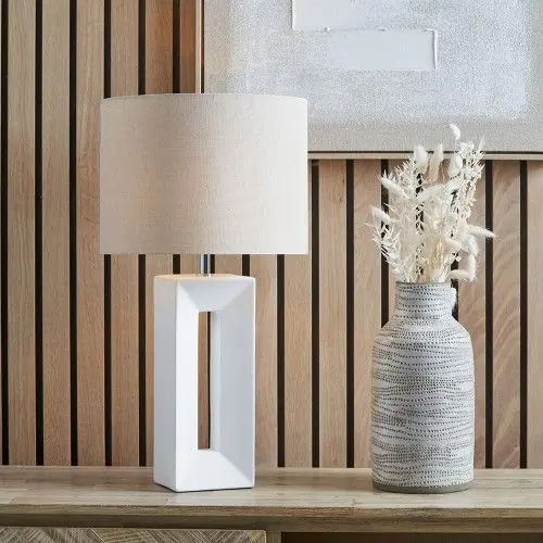 Block White Ceramic Tall Table Lamp - Ruma