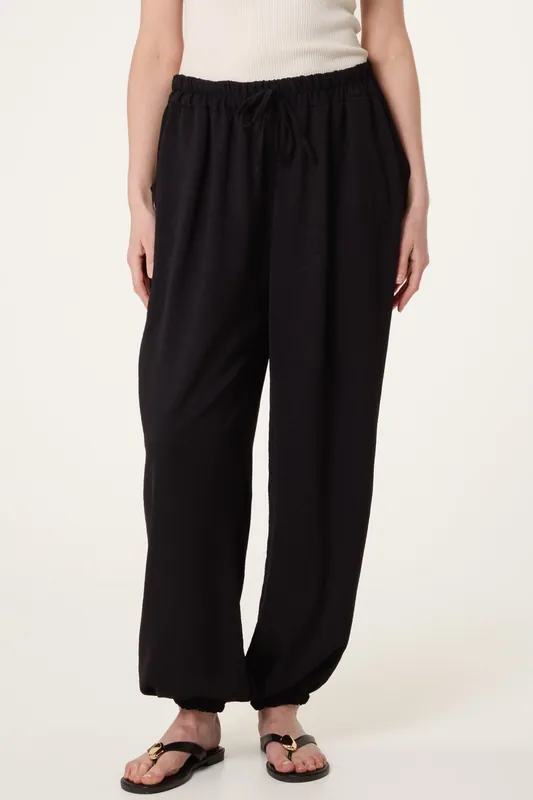 Black Harem Drawstring Waist Trousers - Blue Vanilla