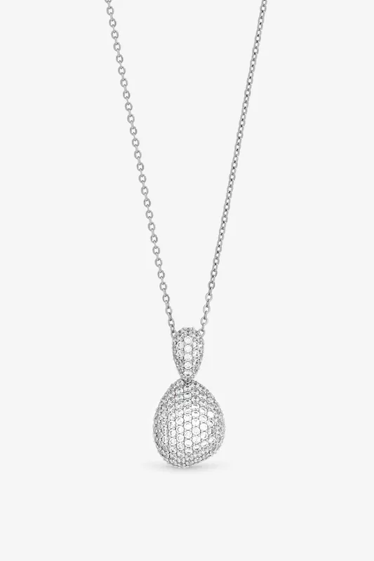 Rhodium Plated and Cubic Zirconia Drop Dome Pendant - Gift Box