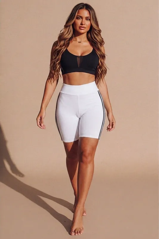 White With Black High Waist Biker Shorts – Pack of 2 - Femme Luxe