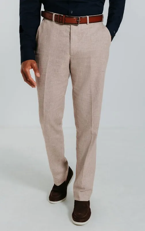 Sand Slim Fit Linen Suit Trousers - Dobell