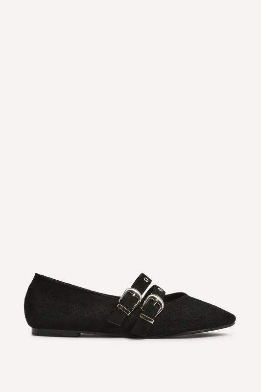Rogue Black Ballet Flats With Eyelet Detail - Linzi