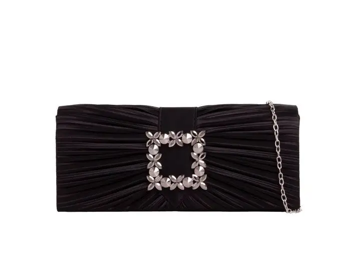 Pleated Clutch with Crystal Embellishment in Royal Blue - SVNX