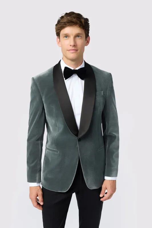Smoke Green Velvet Slim Fit Jacket - Antique Rogue