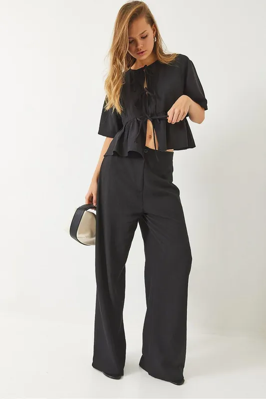 Textured Two-Piece Coord Set with Ruffle Detail
