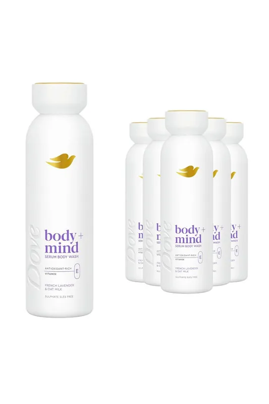 Body + Mind French Lavender & Oat Milk Serum Body Wash 350ml, 6 Pack - Dove