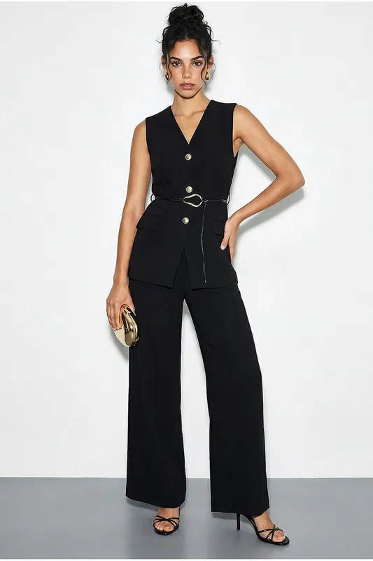 High Waist V-Neck Belted Two-Piece Co-ord Set