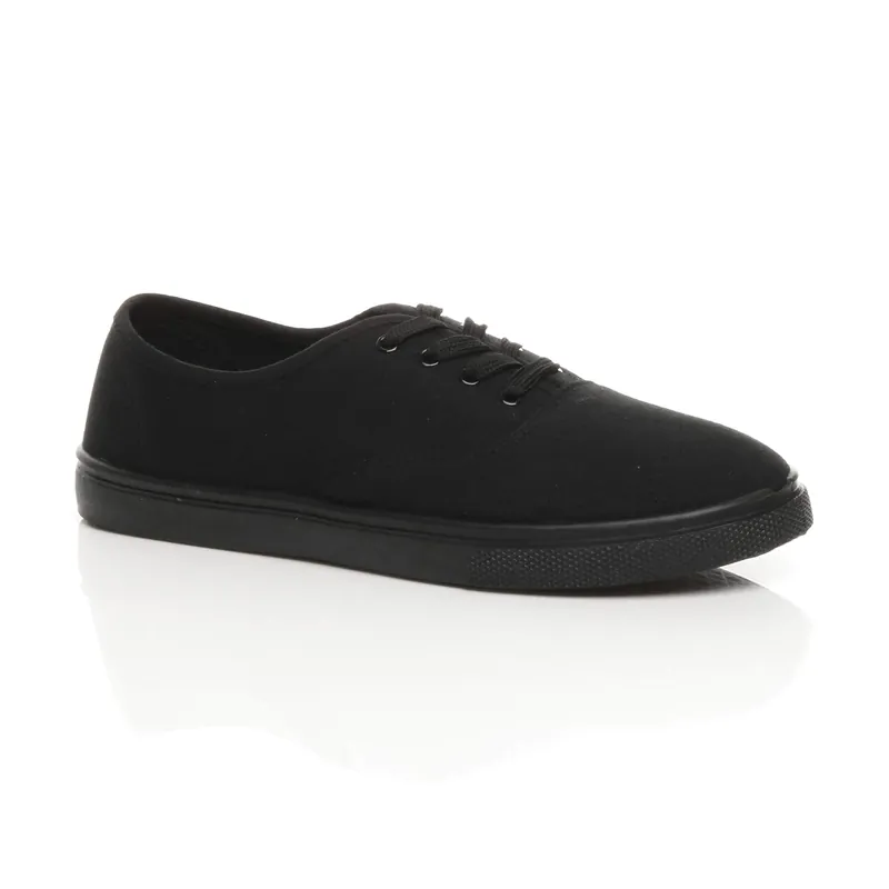 Flat Heel Lace Up Canvas Pumps Jersey Plimsolls - AJVANI