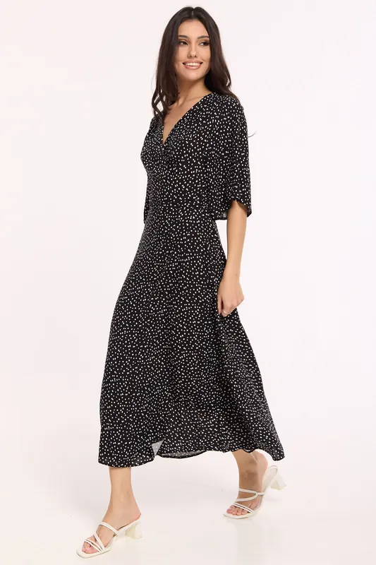 Black Polka Dot Wrap Maxi Dress - Liquorish