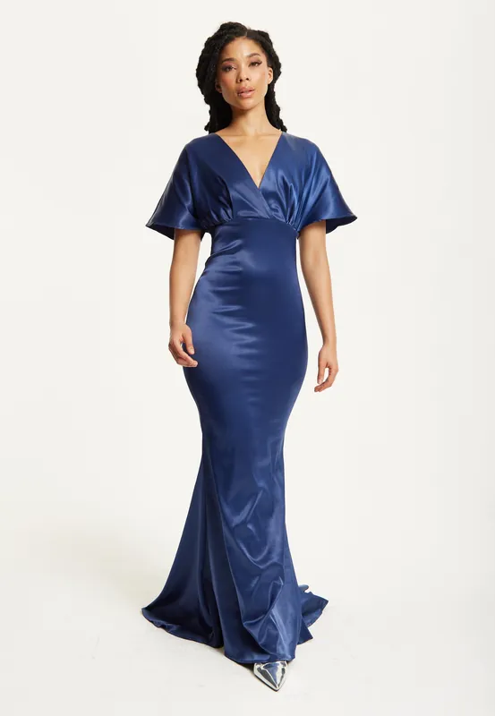 Short Sleeve Navy Maxi Dress - Liquorish