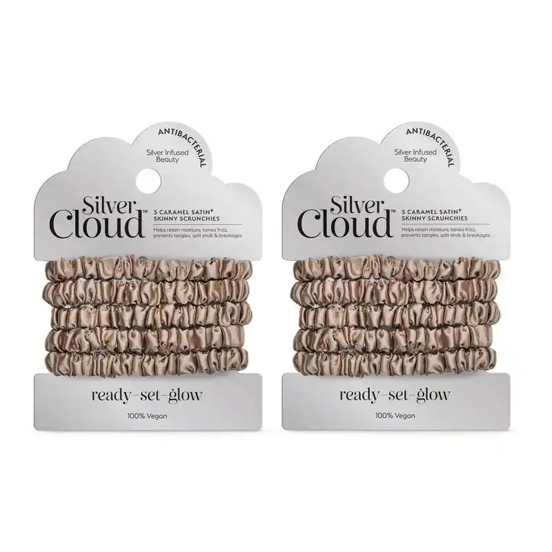 Silver Ion Infused Satin Hair Scrunchies Caramel 5 Pack - Twin Pack