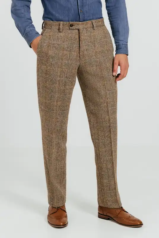 Brown Windowpane Check Harris Tweed Trousers - Dobell