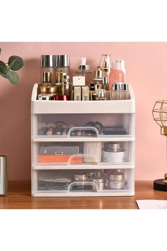 Plastic Makeup Organizer with 3 Drawers - H&O Direct