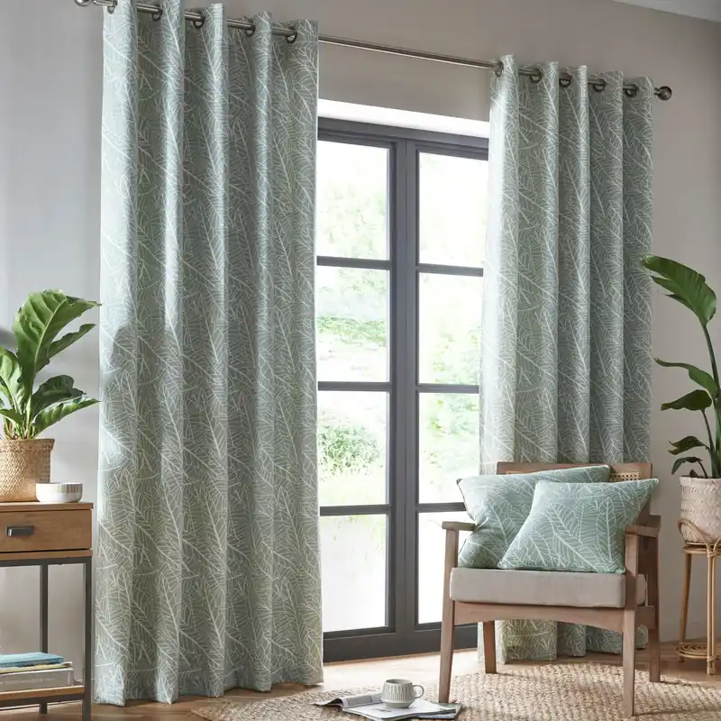 Madison Botanical Leaves Fully Lined Eyelet Curtain Set - Portfolio Home