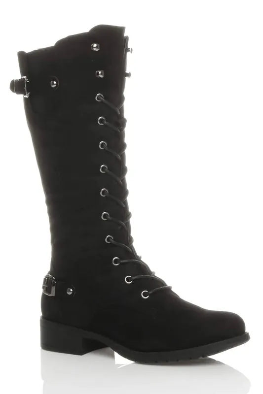 Lace Up Calf Military Calf Boots - AJVANI
