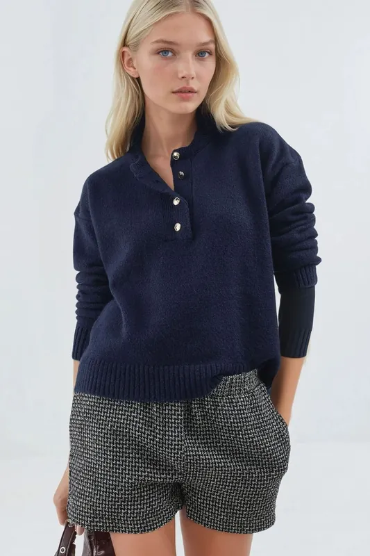 Soft Textured Knit Sweater with Buttons - Hiccup