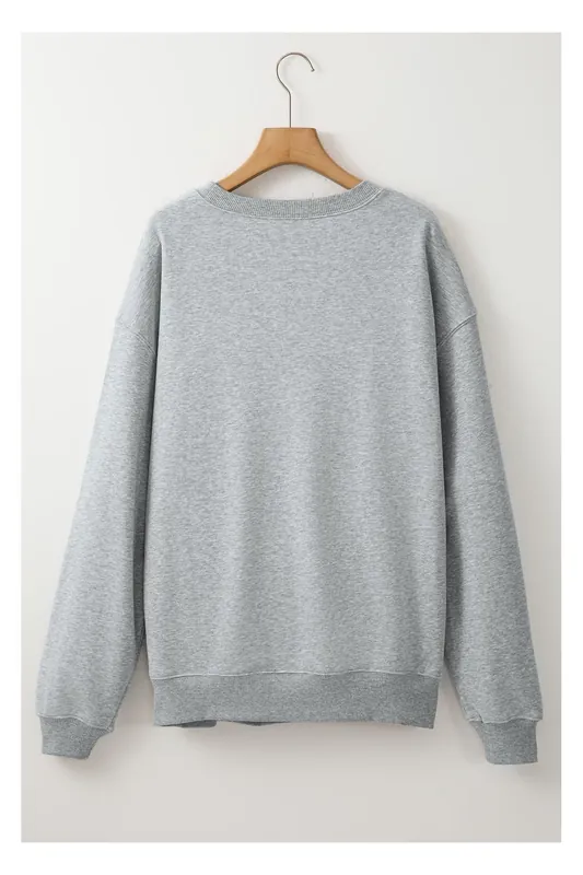 Light Grey Solid Loose Crew Neck Fleece Sweatshirt - Everyday The Label