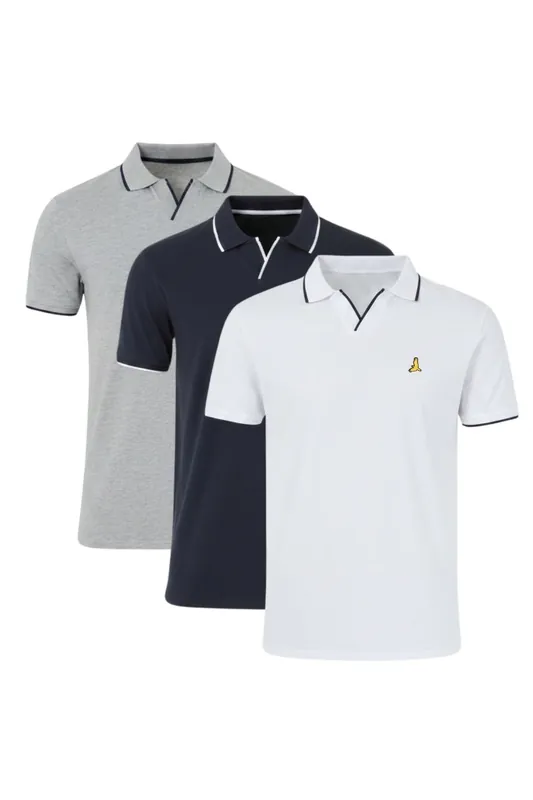 3 Pack Open Collar Polo Shirts - Brave Soul