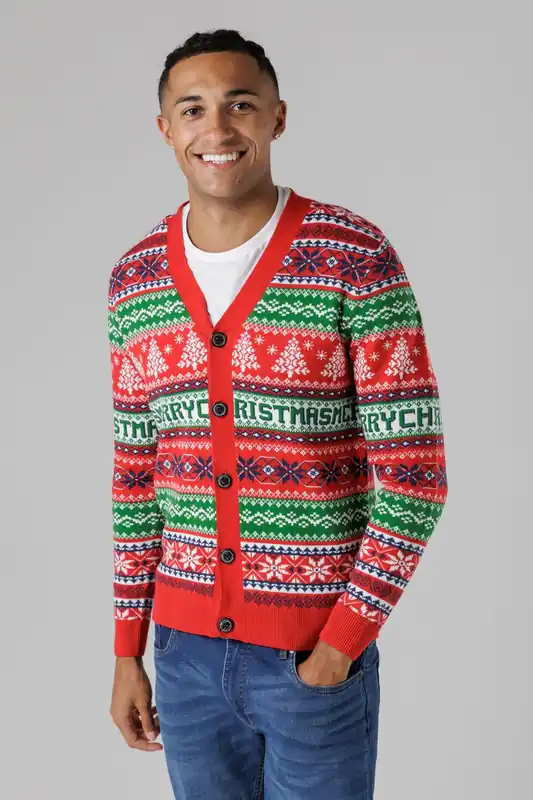 Festive Jacquard V-Neck Cardigan