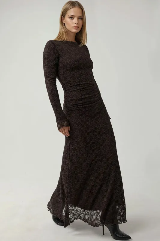 Maxi Lace Dress with Crew Neck - Hiccup