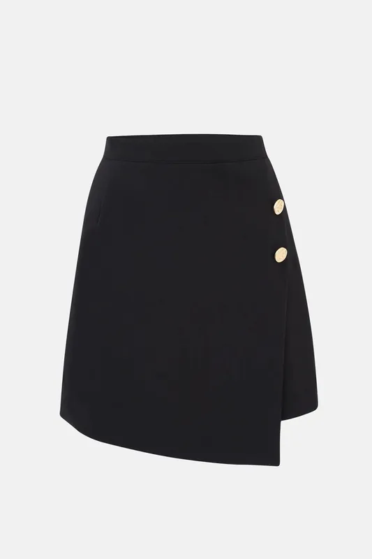 Mini Wrap Skirt With Gold Button Details - Hiccup