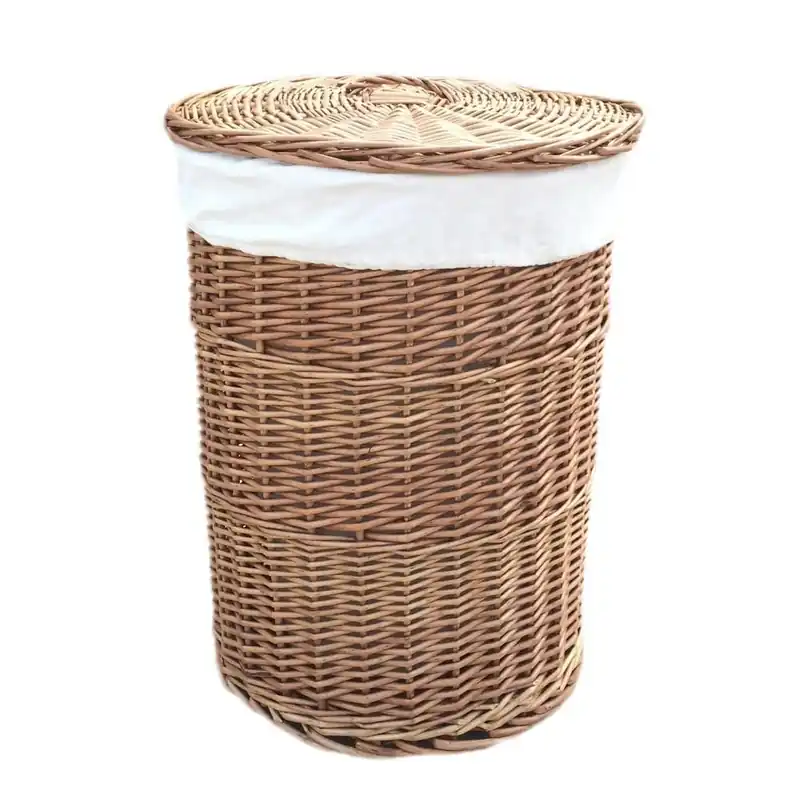 Cotton Lined Light Steamed Round Laundry Basket - Red Hamper